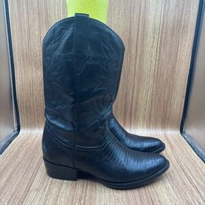Pecos Bill Cowboy Boots Black Mens 10.5 EE Lizard Skin Stitched Western Boots